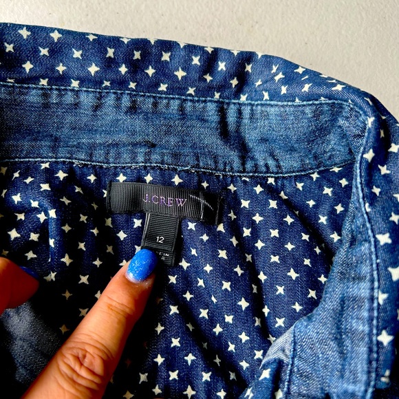 Denim shirt worn over a white tank - Picture 1 of 2